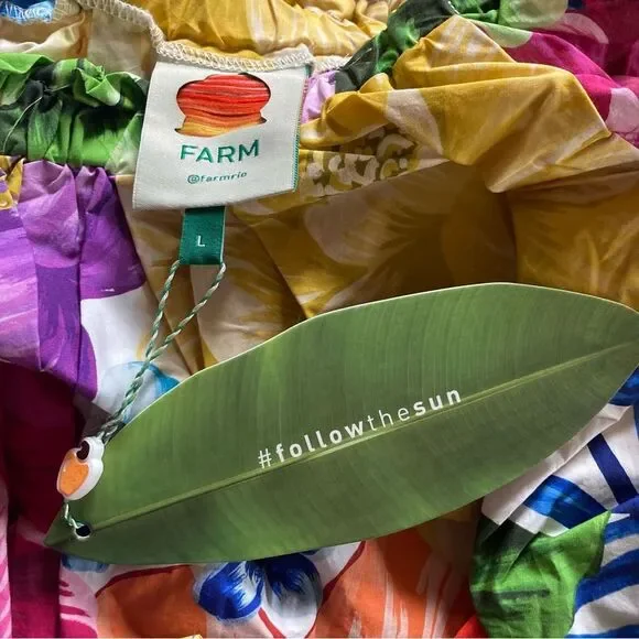 NEW FARM Rio Rainbow Chita Off Shoulder Maxi Dress Puff Sleeve Pink Floral L/XL - Picture 14 of 16